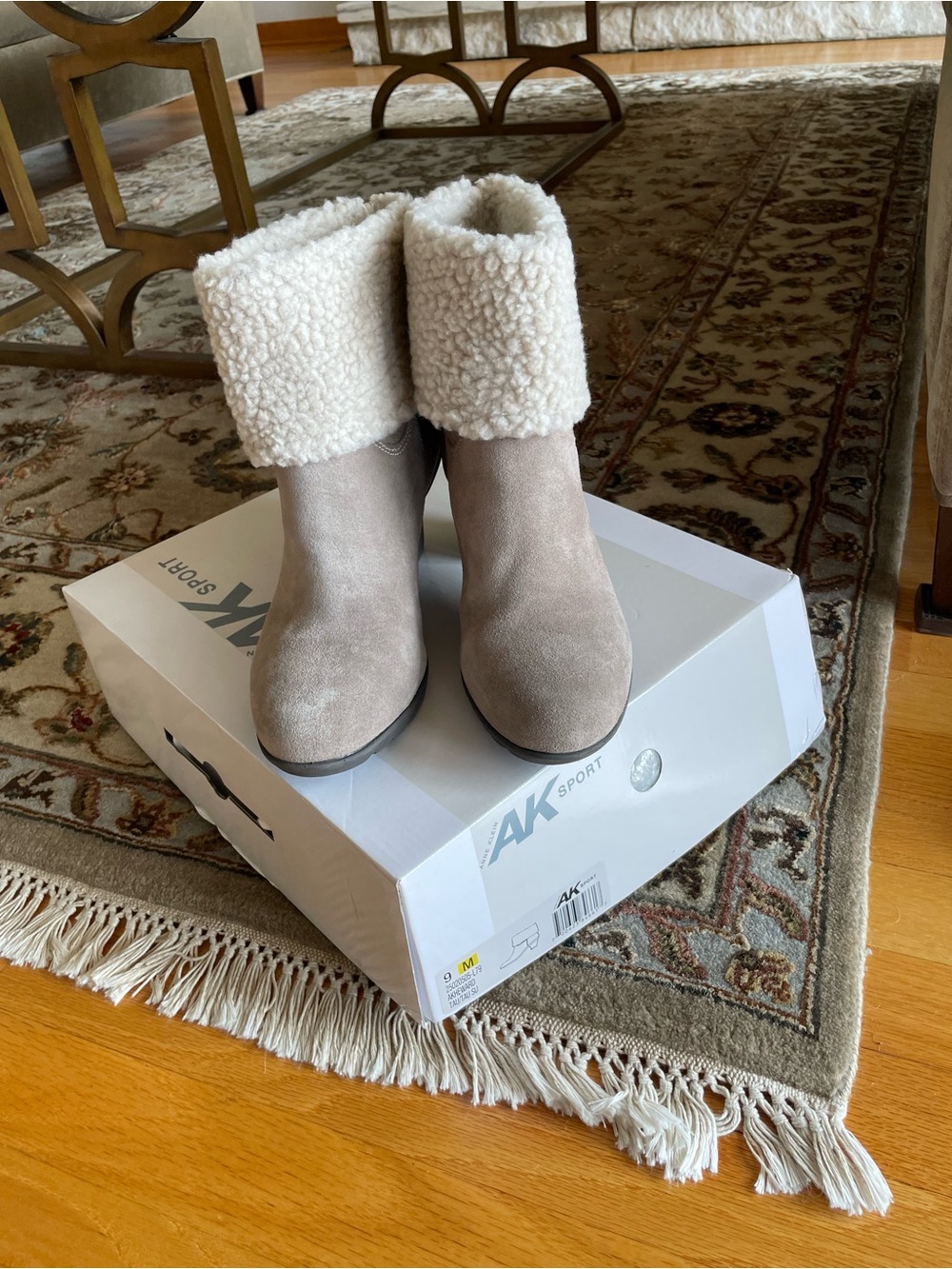 Women's Cream Suede Shearling Cuff Ankle Boots